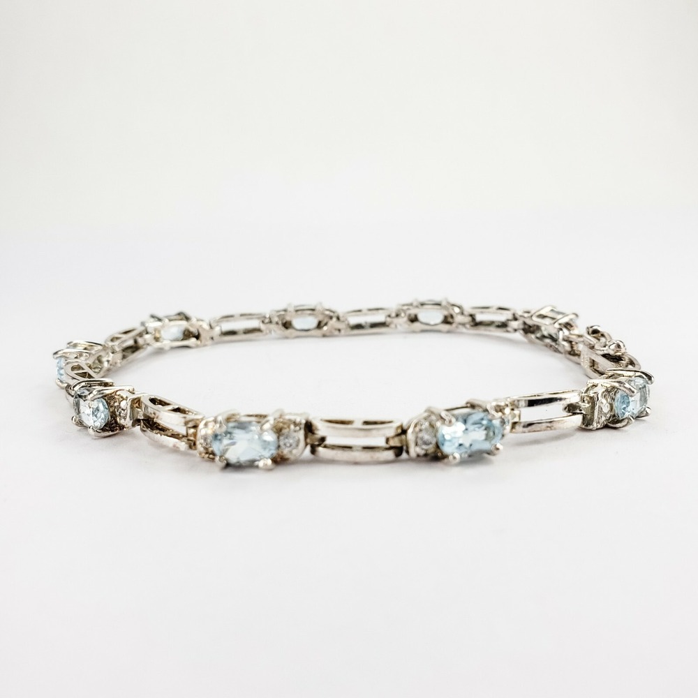 FAS Tennis Bracelet Sterling Silver 925 Size 7.25in Blue Topaz CZ Link